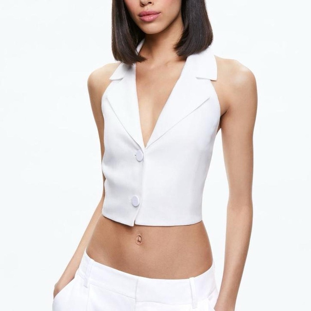 Alice + Olivia White Halter Blazer Top